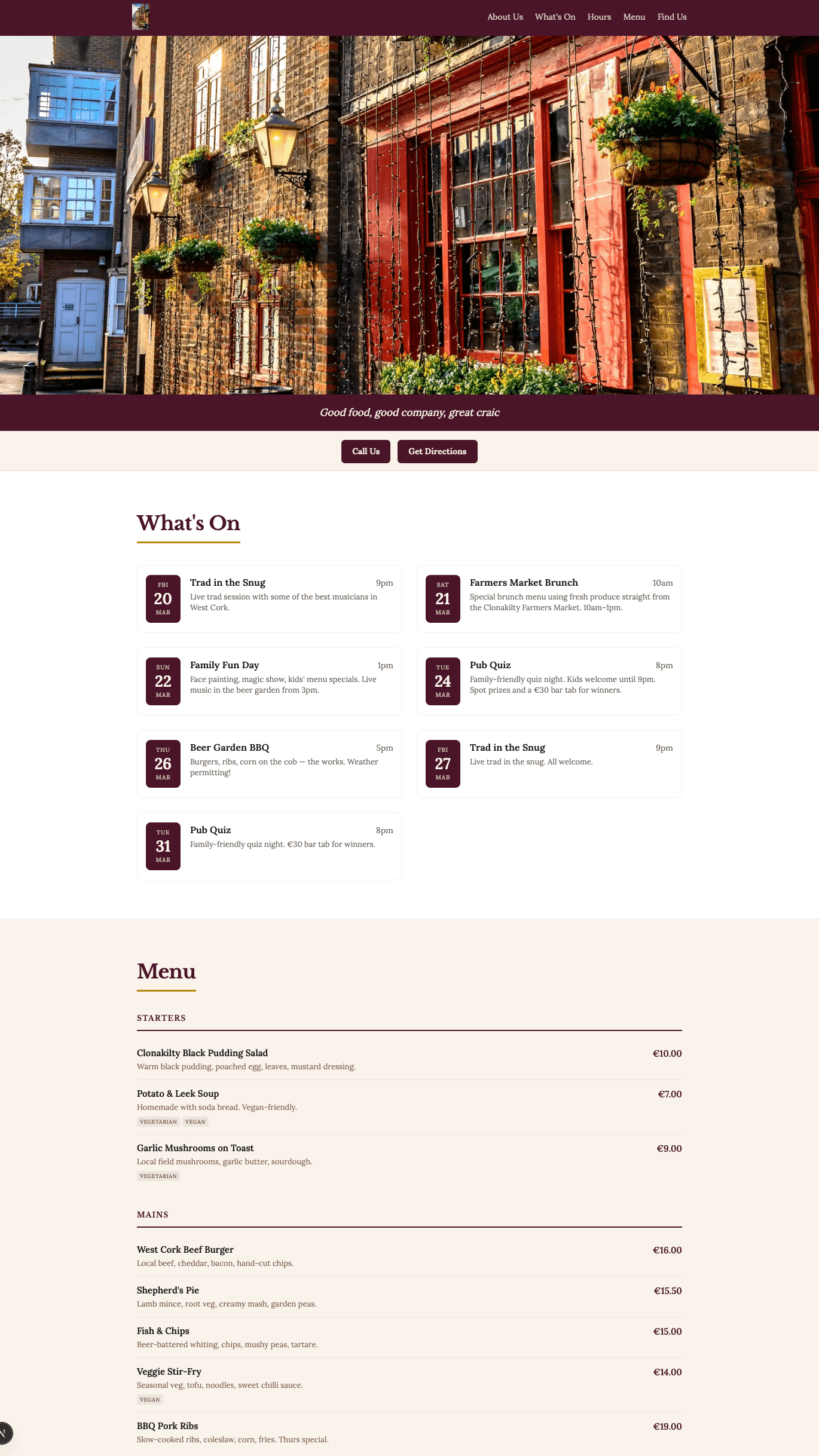 Modern pub website theme